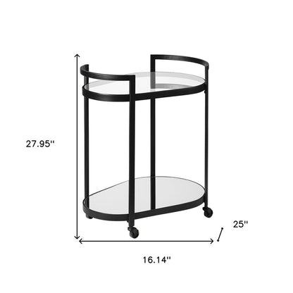 Carrito de bar Cyclider de metal negro con dos estantes de cristal espejado