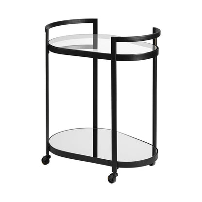 Carrito de bar Cyclider de metal negro con dos estantes de cristal espejado