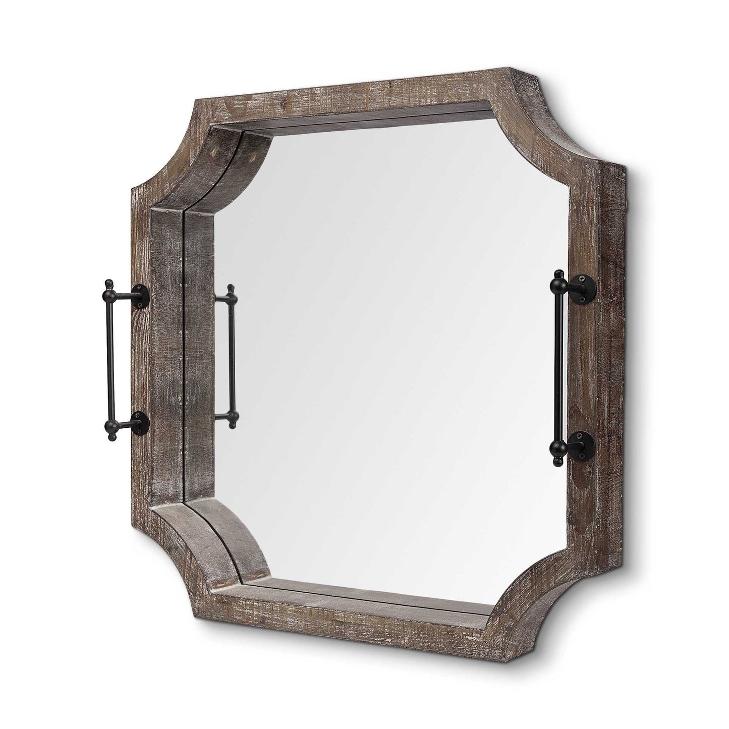 Bandeja para servir hexagonal de madera marrón de 23" con espejo y asas