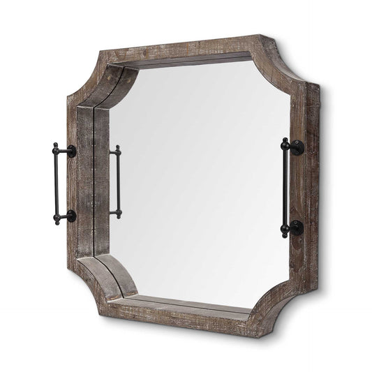 Bandeja para servir hexagonal de madera marrón de 23" con espejo y asas