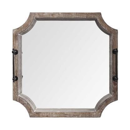 Bandeja para servir hexagonal de madera marrón de 23" con espejo y asas