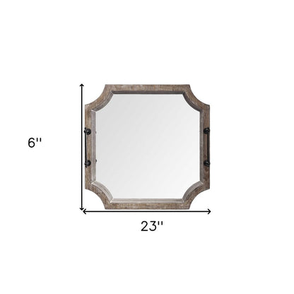 Bandeja para servir hexagonal de madera marrón de 23" con espejo y asas