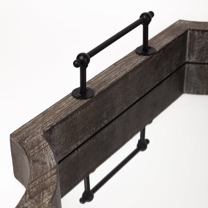 Bandeja para servir hexagonal de madera marrón de 23" con espejo y asas