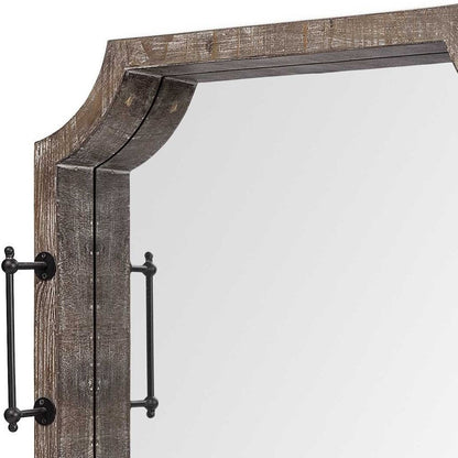 Bandeja para servir hexagonal de madera marrón de 23" con espejo y asas