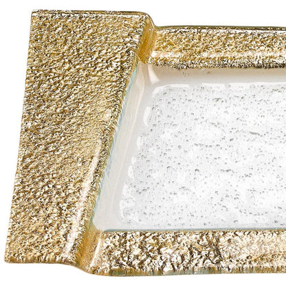 Bandeja para refrigerios o tocador de vidrio transparente y dorado de 13"