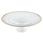 Expositor para tartas de cristal óptico y oro blanco hecho a mano con borde dorado
