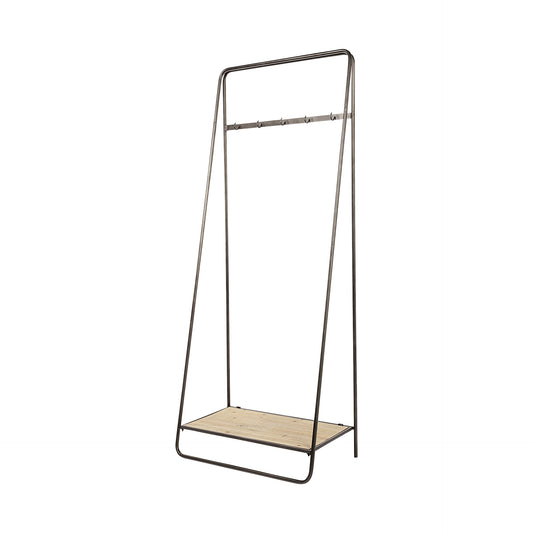 Perchero de madera y metal con tubo negro