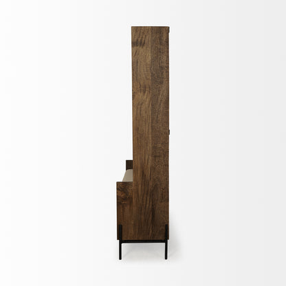 Perchero de madera color marrón crema con asiento forrado en tela y almacenamiento