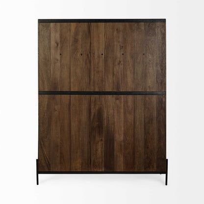 Perchero de madera color marrón crema con asiento forrado en tela y almacenamiento