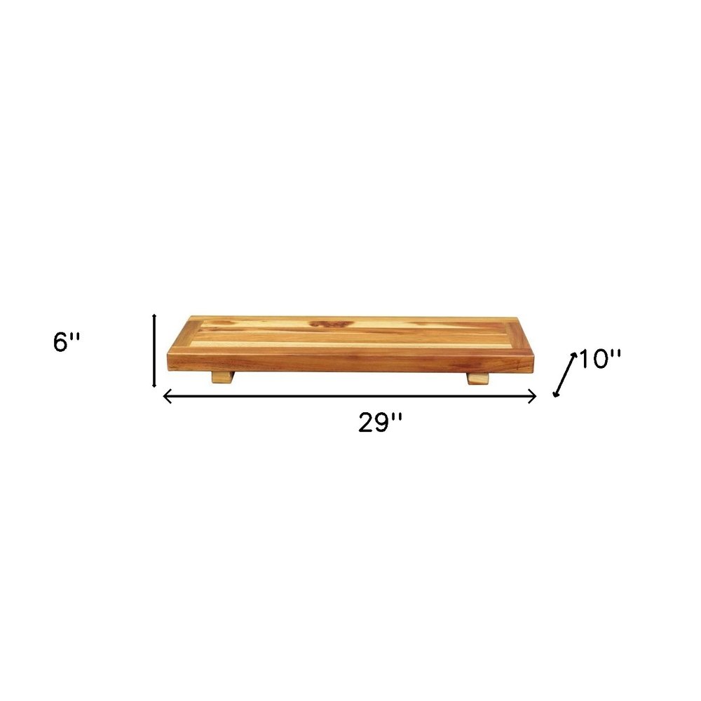 Bandeja y asiento de baño de madera de teca natural de 29"