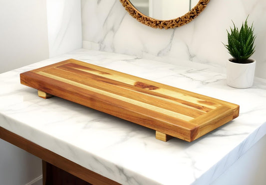Bandeja y asiento de baño de madera de teca natural de 29"