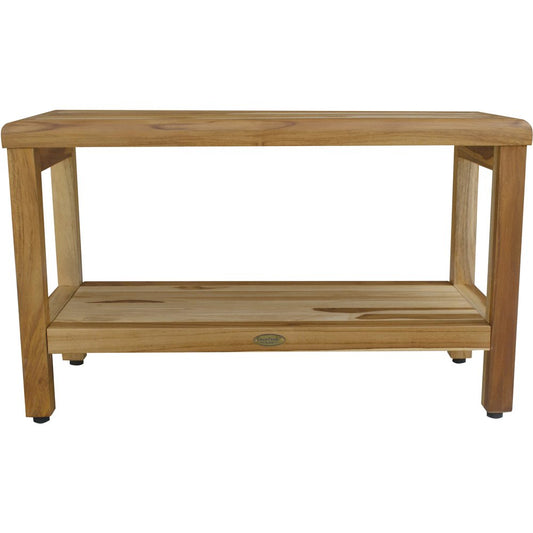 Banco de ducha rectangular de teca con estante en acabado natural