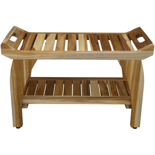 Banco de ducha exterior rectangular de teca de 73 cm con asas y acabado natural