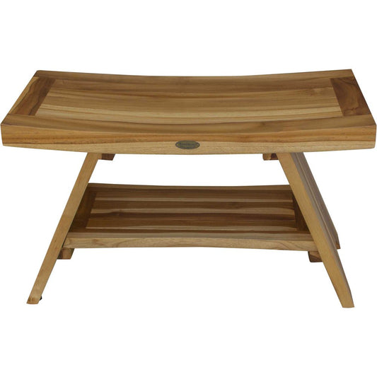 Taburete o banco de ducha rectangular de teca con estante en acabado natural