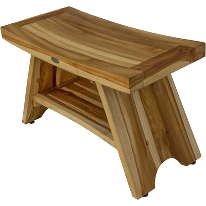 Taburete o banco de ducha rectangular de teca con estante en acabado natural