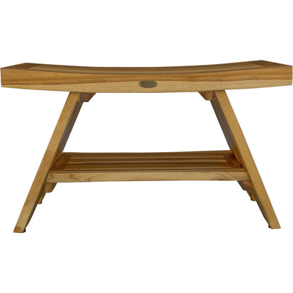 Taburete o banco de ducha rectangular de teca con estante en acabado natural
