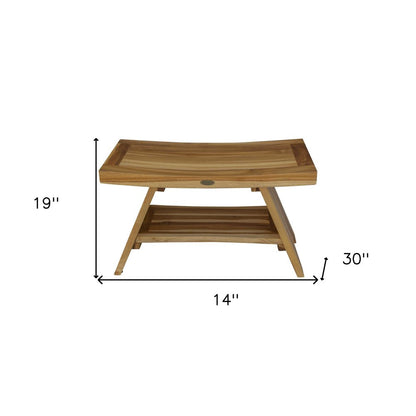 Taburete o banco de ducha rectangular de teca con estante en acabado natural