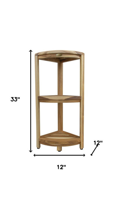 33" Natural Teak Corner Shower Bench With Shelf