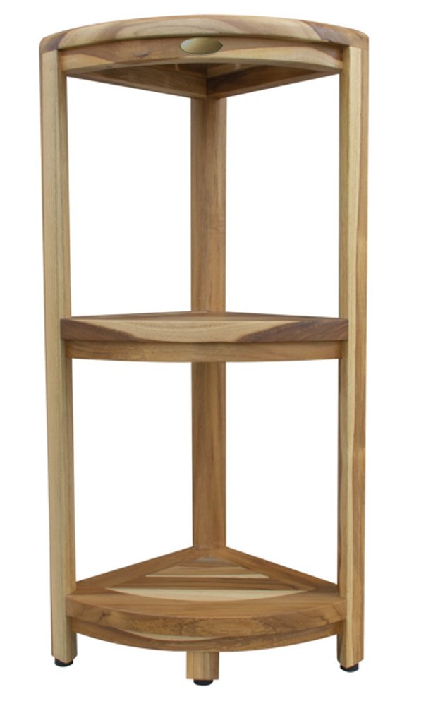 33" Natural Teak Corner Shower Bench With Shelf