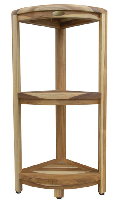 33" Natural Teak Corner Shower Bench With Shelf