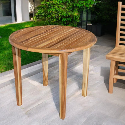Mesa de comedor para exterior de madera maciza natural redondeada de 36"