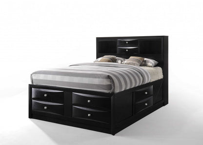 Cama Queen de madera negra con diez cajones