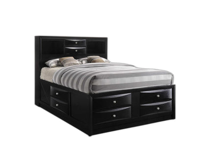 Cama Queen de madera negra con diez cajones