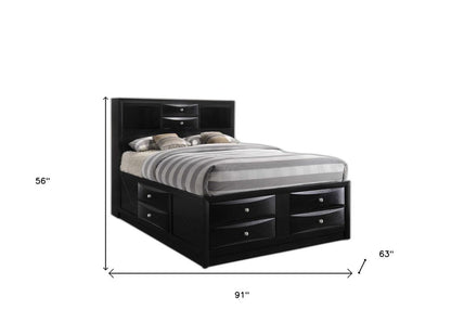 Cama Queen de madera negra con diez cajones