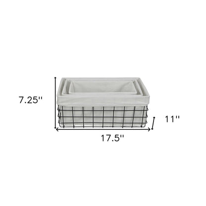 Juego de 3 cestas rectangulares de alambre metálico forradas en tela blanca