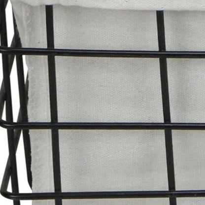 Juego de 3 cestas rectangulares de alambre metálico forradas en tela blanca