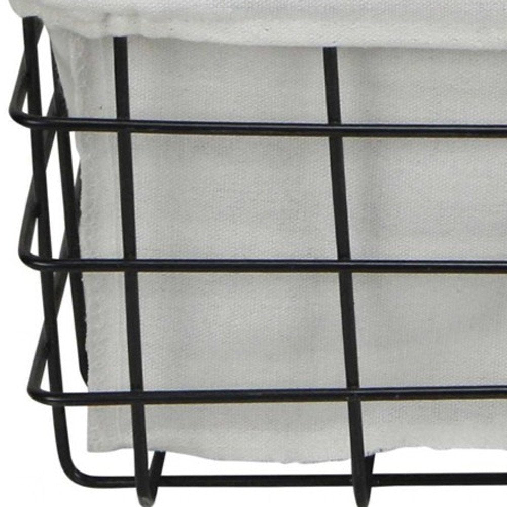 Juego de 3 cestas rectangulares de alambre metálico forradas en tela blanca