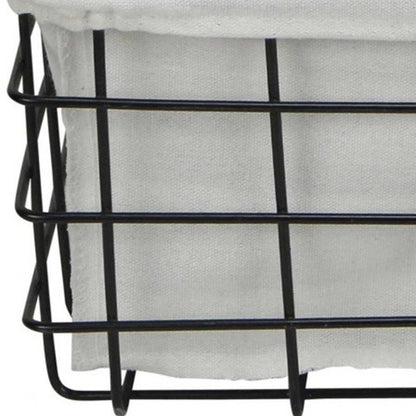 Juego de 3 cestas rectangulares de alambre metálico forradas en tela blanca