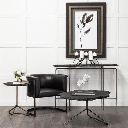 17" Black and Silver Slate Six Leg Console Table