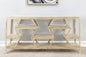 66" Light Brown Solid Wood Console Table Geometric Shelves