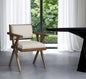 Cream And Brown Upholstered Fabric Open Back Dining Arm Chair