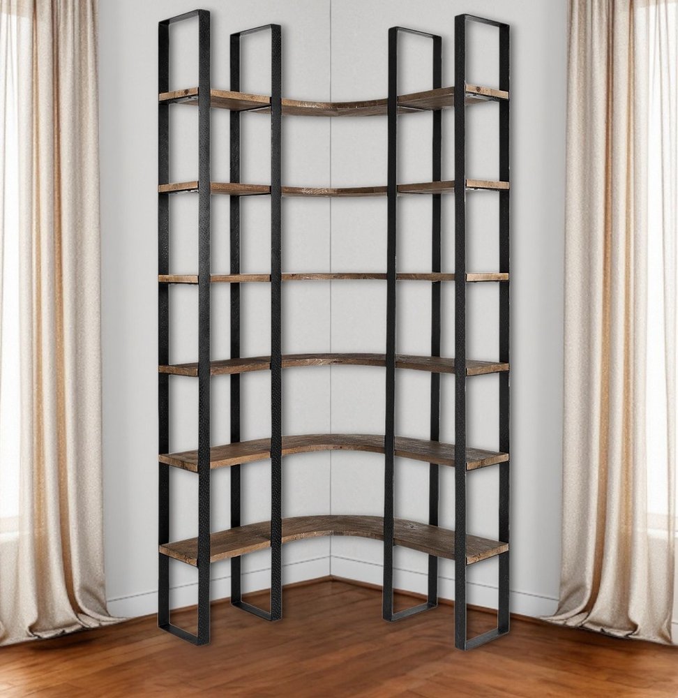 Librería de seis niveles de hierro y madera, color negro y marrón, de 90"
