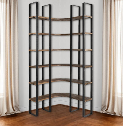 Librería de seis niveles de hierro y madera, color negro y marrón, de 90"