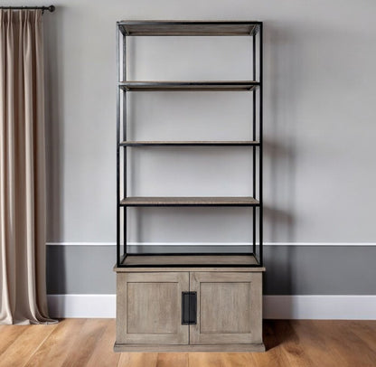 Librería de tres niveles de hierro y madera marrón de 90"