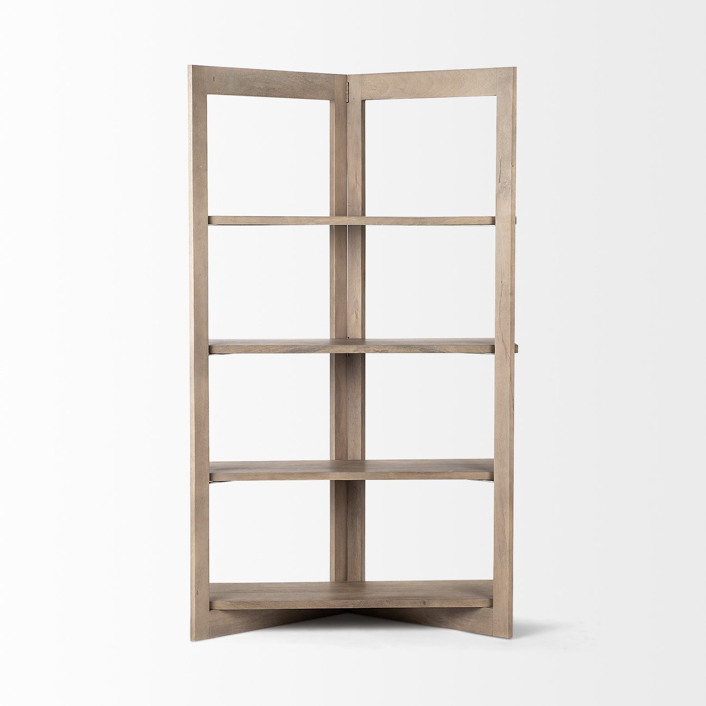 72" Brown Solid Wood and Wood Four Tier Bookcase
