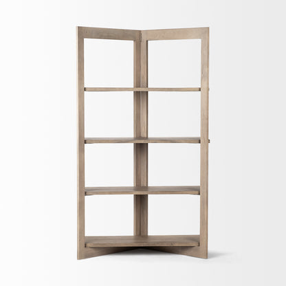 72" Brown Solid Wood and Wood Four Tier Bookcase