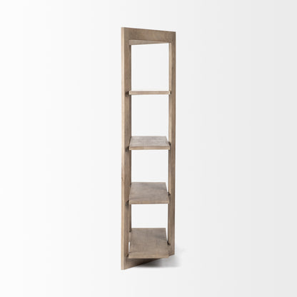 72" Brown Solid Wood and Wood Four Tier Bookcase