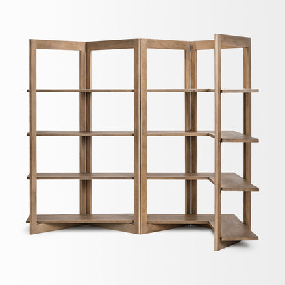72" Brown Solid Wood and Wood Four Tier Bookcase