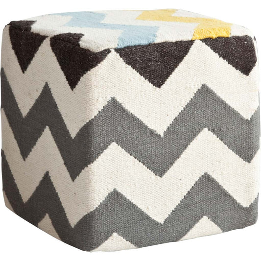 18" Ivory Geometric Pouf Ottoman