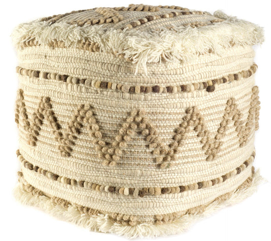18" Beige Geometric Cube Ottoman