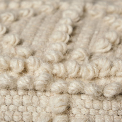 18" Ivory Wool Knubby Geometric Cube Pouf Ottoman
