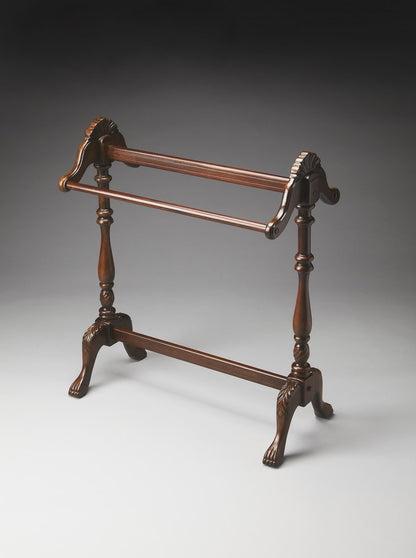 Soporte para mantas de madera tallada a mano, color marrón oscuro, de 31"