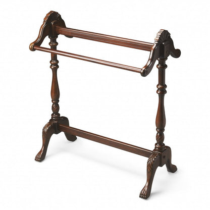 Soporte para mantas de madera tallada a mano, color marrón oscuro, de 31"