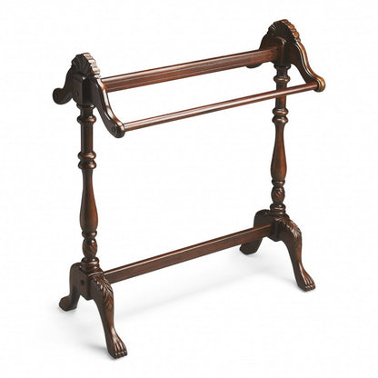 Soporte para mantas de madera tallada a mano, color marrón oscuro, de 31"