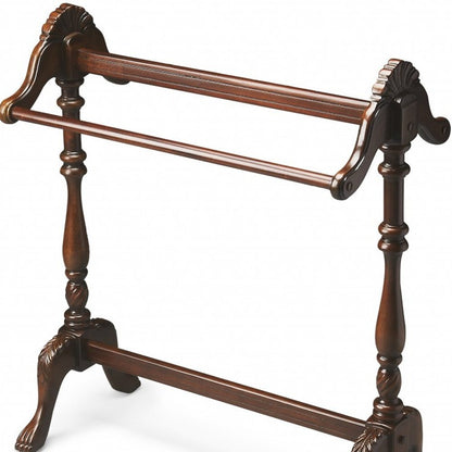 Soporte para mantas de madera tallada a mano, color marrón oscuro, de 31"