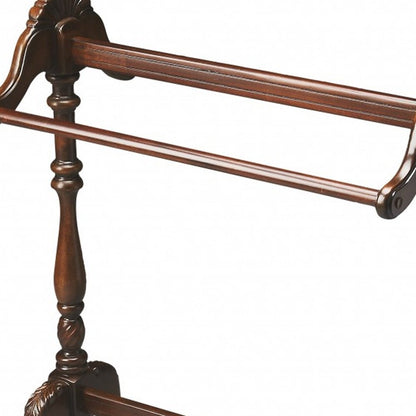 Soporte para mantas de madera tallada a mano, color marrón oscuro, de 31"